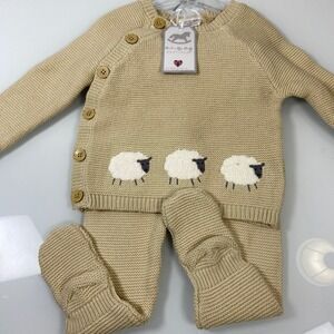 Rock a Bye Baby Boutique Knit Sweater Pants Set Sheep 6 9M Neutral Beige
